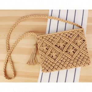 Bolso de hombro de algodón con borlas y asa tejida, estilo vintage, para vacaciones de verano, viajes, playa, de paja, venta al por mayor - Product Image 4