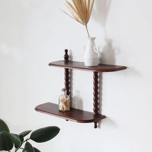 Wooden Wall Mounted Display <b>Shelf</b> 2 Tier Dark Brown Retro Storage <b>Rack</b> For Living Room Home Decor - Product Image 2