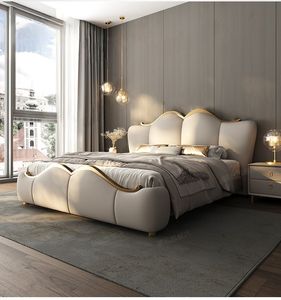 आधुनिक मास्टर बेडरूम में उच्च अंत सुरुचिपूर्ण रानी/राजा आकार टफ्टेड चमड़े की डबल शादी बिस्तर - Product Image 1