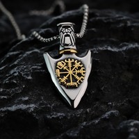 Liontin Viking Baja Tahan Karat 316L Kompas Rune Personalisasi Jangkar Kapal Modis Liontin Kalung Pria Serbaguna Grosir