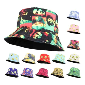 도매 새로운 창조적 인 여러 스타일 인쇄 버킷 모자 대량 뒤집을 어부 버킷 모자 사용자 정의