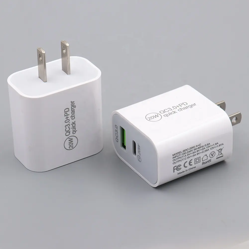 Carregador de parede usb rápido qc 3.0 pd 20w, adaptador de energia usb-c, carregador de telefone