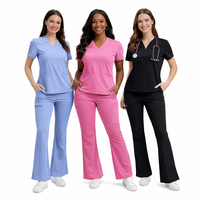 Ensemble de blouses et pantalons de travail pour femmes, coupe ajustée, en tissu extensible, uniforme chirurgical d'infirmière, pantalon évasé large, couleur unie, pour hôpital, personnalisable OEM FIG