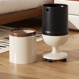 Tall Cylindrical Waste Bin With Wooden Lid Large Capacity Indoor Use For Kitchen Living Room Home Decor - Product Image 4