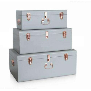 Set of 2 Handcrafted Blue Metal <b>Storage</b> Trunk Boxes with Lock Decorative <b>Storage</b> <b>Chest</b> Organizer for Home Office Hotel and Gift - Product Image 3