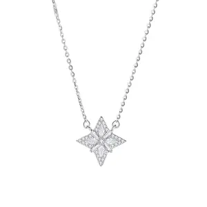 Elegante delicada 925 sterling silver fine jewelry zircão diamante pavimentar brilhante estrela sinal pingente colar para as mulheres