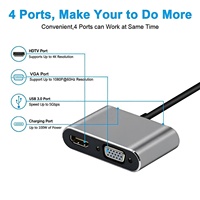 Hub répartiteur Type-C vers HDTV/VGA, adaptateur convertisseur pour téléphone et ordinateur, concentrateur avec commutateur, station d’accueil d’extension 4 en 1