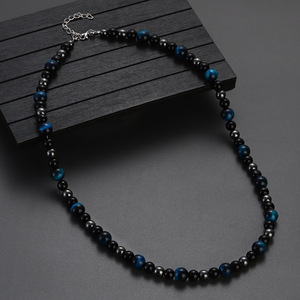 Kalung Pria harian gaya Eropa Amerika Khusus kalung manik-manik batu mata harimau hitam khusus perhiasan mode baru - Product Image 6
