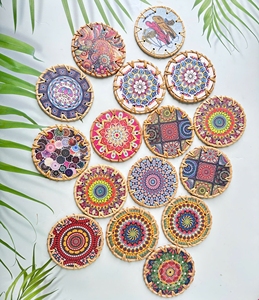 GREENCRAFT Handwoven Bohemian Style Eco-Friendly <b>Rattan</b> Coaster Porcelain Inlay Custom Diameter Durable Elegant Handmade Daily - Product Image 5