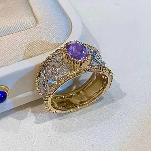 Anello da Cocktail da Donna T0230 con Ametista Naturale Ovale, Montatura a Pavé e Design Floreale, Anelli di Moda per Matrimonio - Product Image 3