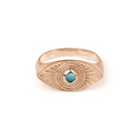 Bague signet Gemnel en laiton plaqué or 18 carats avec zircon et rhodium, motif œil maléfique et pierre turquoise, pour femme