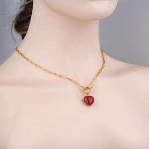 Collier Pendentif Unisexe en Acier Inoxydable Plaqué Or et Argent, Motif Cœur en Agate, Bijou Tendance Personnalisable OEM, En Stock - Product Image 6