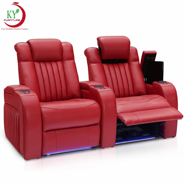 Geeksofa Leather Power Electric Home Theater Cinema Seating Recliner Sofa Chair With Usb and Headrest Adjust