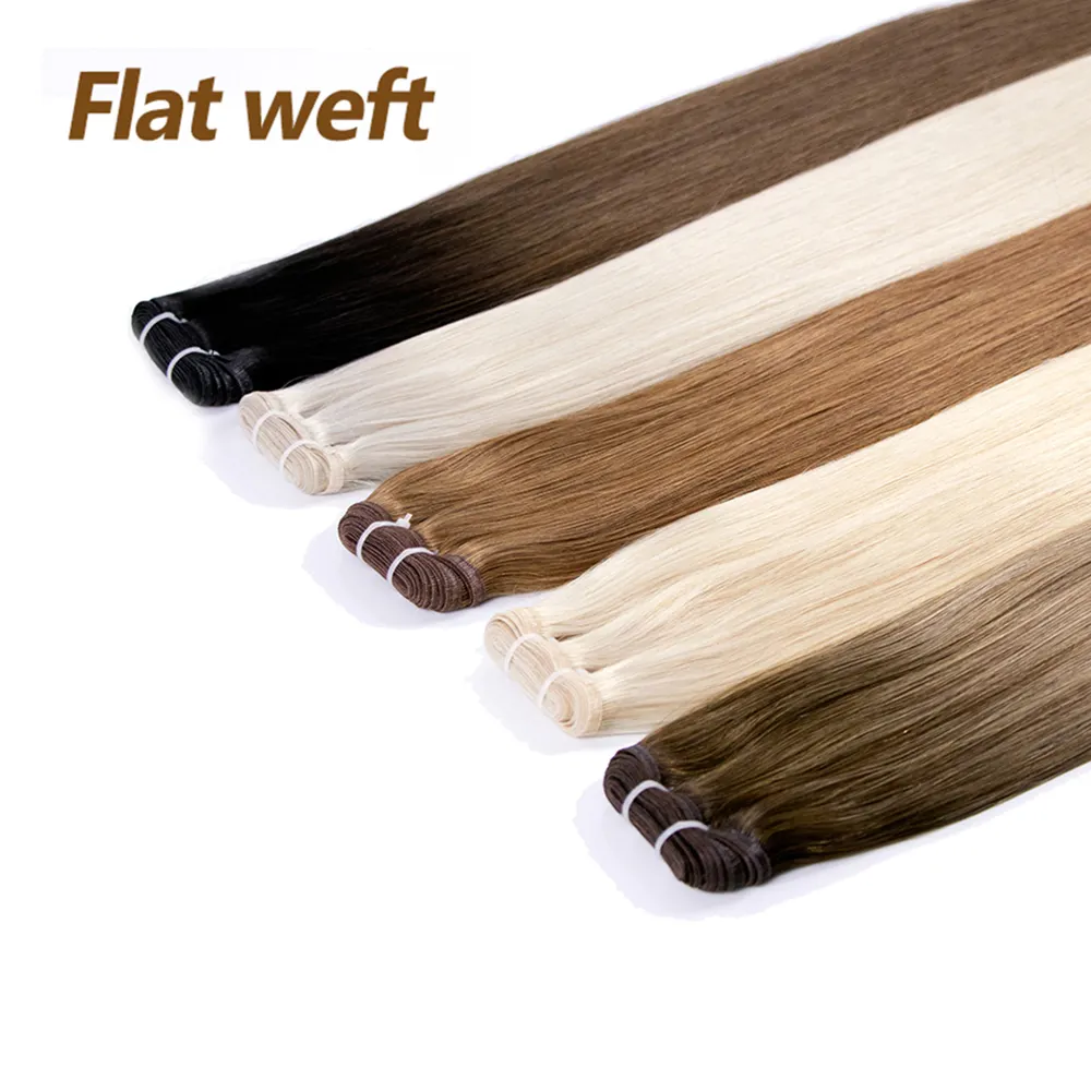 Seamless Flat Track PU Cuticle Aligned Virgin Russian hair Double Drawn Flat Weft Hair Extensions