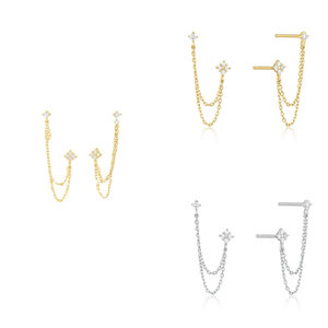 Eleganti orecchini a catena con stella, placcati in oro, con strass di cristallo, design minimalista per donna, da indossare tutti i giorni - Product Image 1