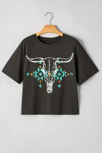 Vente en gros Best-seller <span class=keywords><strong>T</strong></span>-shirts à col rond pour femmes personnalisés Western Cowboy Casual <span class=keywords><strong>Turquoise</strong></span> Pattern Imprimé de haute qualité - Product Image 5