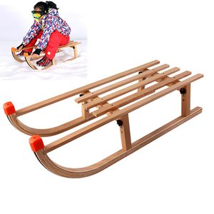 Toboggan à traîneau à neige, traîneau à neige en <span class=keywords><strong>bois</strong></span> pliable avec rails inférieurs, charge maximale de 100 kg et léger facile à transporter - Product Image 1