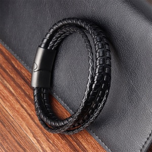 Wholesale Leather Cuff Bracelet <b>Bangles</b> Stainless Steel Clasp Genuine Leather Bracelet Multi-Layer Braided <b>Mens</b> Leather Bracelet - Product Image 4