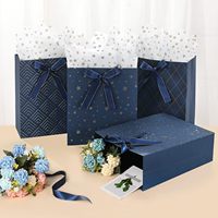 Bolsas de Regalo Surtidas Premium Azules con Papel de Seda para Cumpleaños, Baby Shower, Bodas, Recuerdos de Fiesta, Regalos Navideños