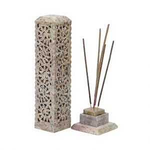 Handmade Marble Soapstone Incense Stick Burner Jaali Carved Dhoop Batti Stand Tea Light Candle Holder - Product Image 1