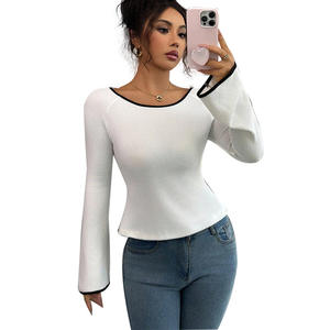 Camiseta de Punto de Manga Larga, Ajustada, Suave, Sexy, de Estilo Casual Simple Europeo Americano, para Moldear el Cuerpo, Venta al por Mayor de Fábrica - Product Image 6