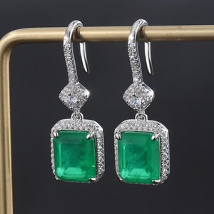 High Quality Jewelry Eco-friendly Copper <b>Silver</b> Plated Square Cut Green Zircon Statement <b>Drop</b> <b>Earrings</b> for Women - Product Image 5