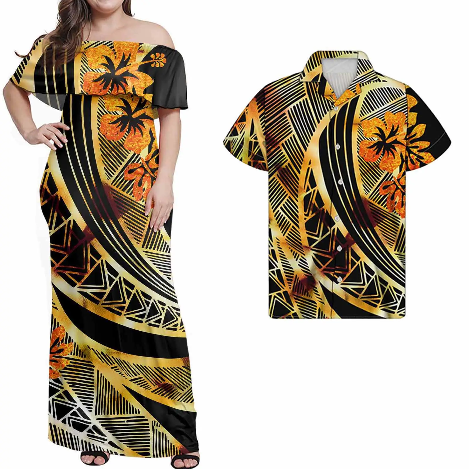 Kadınlar için yeni tasarımcı elbise yaz artı boyutu elbiseler zarif kapalı tek omuzlu elbise klasik polinezya moda adaları giyim