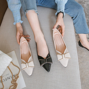 High Quality 33-43 Large Size Ladies <b>Pointed</b>-toe Ballet Flats <b>Light</b> Weight Breathable Microfiber Upper Soft-soled White Black - Product Image 5