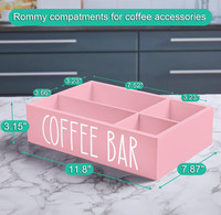 Boîte d'organisation de station de café de style américain avec séparateurs en bois Farmhouse Pink Accessories Organizer