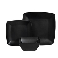 Service de vaisselle en mélamine à motif personnalisé, assiette à dîner carrée de couleur noire ensemble de vaisselle en mélamine