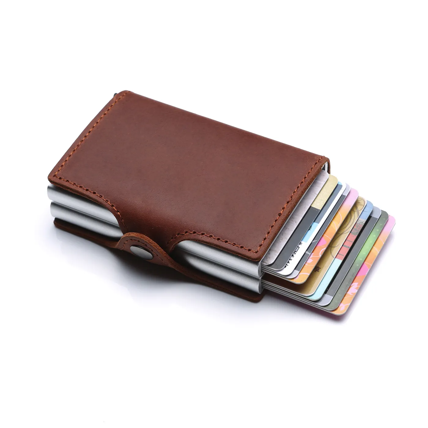 2020 Hot Sale RFID Blocking Men Genuine Leather Double Aluminum Case Credit Card Holder Wallet Best for Promotion Birthday Gift