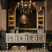 Mueble de Baño de Madera con Doble Lavabo de Diseño Francés de 36-92 Pulgadas, Moderno y Minimalista, con Almacenamiento y Espejo Inteligente para Uso en Hoteles