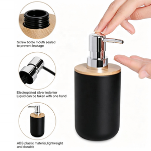 Juego de Accesorios de <span class=keywords><strong>Baño</strong></span> de Plástico PP Negro Mate con Dispensador de Jabón con Tapa de Bambú, Portacepillos de Dientes, <span class=keywords><strong>Kit</strong></span> de Decoración para <span class=keywords><strong>Baño</strong></span> - Product Image 2