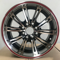 Rines de Aleación Fundida de 13 a 15 Pulgadas con Diseño Multirradio, Acabado Negro Mecanizado con Decoración de Borde Rojo para Autos Familiares Compactos