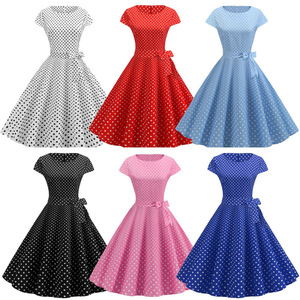 Drop Ship <span class=keywords><strong>Rouge</strong></span> Rose Polka Dot Vintage Summer Dresses <span class=keywords><strong>Femme</strong></span> 2023 New Short Sleeve Midi Party Sundress <span class=keywords><strong>A</strong></span>-Line Vestidos Femininos - Product Image 2