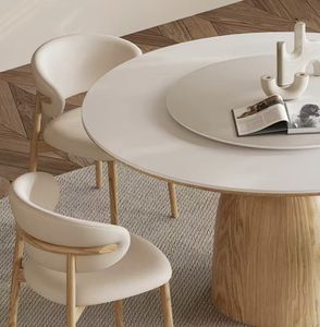 ノルディックモダン防水無垢材ダイニングセットミニマリストオークサークルテーブルチェアコンバーチブルアパート用キッチンダイニングルーム - Product Image 3