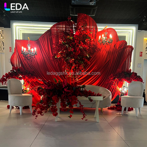 LEDA Modern Indoor Events <b>Decoration</b> Large Red Flower Shape Backdrop Milk Silk Curtain Fabric Drapery <b>for</b> Wedding - Product Image 1