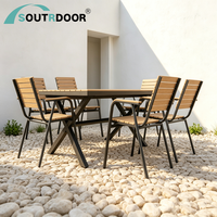 Ensemble de table et de chaises de bistrot moderne en bois, plastique et aluminium pour 4 personnes, pour chambre à coucher, jardin, cour, terrasse