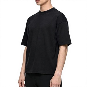 เสื้อยืดคอกลมสีดำขนาดใหญ่พิเศษ 220 กรัม และชุดกางเกงขาสั้น ชุดลำลองถักนิตติ้งสำหรับฤดูร้อน สไตล์สตรีทแวร์ แห้งเร็ว สำหรับทุกเพศ - Product Image 1