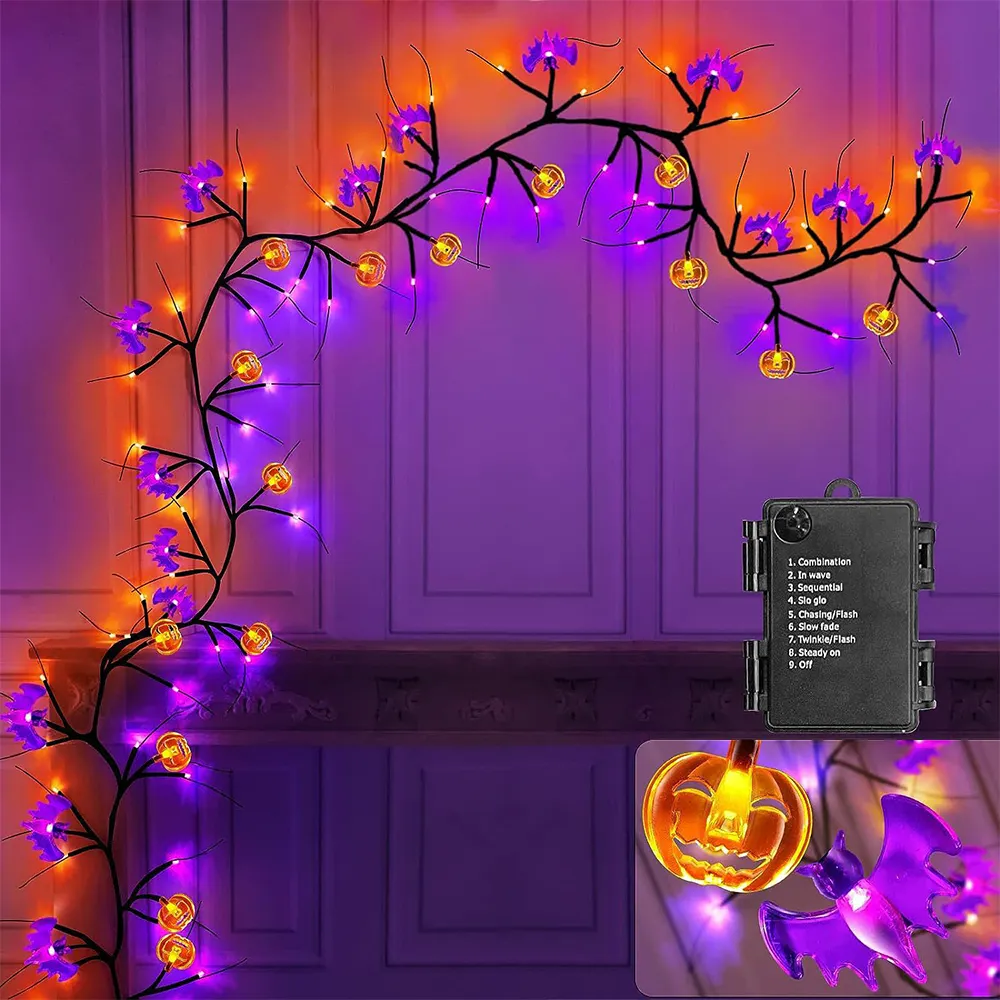 Luz LED decorativa para Halloween, caneta de controle remoto à prova d'água, luminária para ambientes externos, galho de árvore de morcego aranha, atmosfera festiva