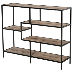 HOMCOM Bibliothèque Asymétrique Style Industriel Bois et Métal Noir 120x32x95cm - Product Image 1