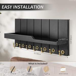 Porte-clés et porte-lettres style ferme, étagère flottante de 15 pouces, 7 crochets robustes pour clés, décoration murale d'entrée, porte-clés rustique pour la maison - Product Image 2