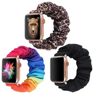 Correa de tela de leopardo para reloj, banda elástica para Apple Watch, girasoles de 42mm y 38mm