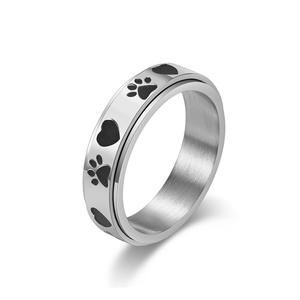 Cute Puppy Paw Print Heart Rotating <b>Ring</b> For Women Titanium Steel Jewelry Gift - Product Image 5