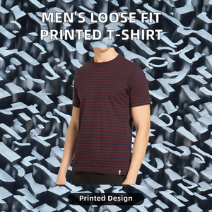 เสื้อยืดผู้ชายสไตล์ล่าสุด ทรงหลวม ผ้าฝ้าย 100% แขนสั้น ลายทาง ลำลอง พิมพ์ลายดิจิทัล สำหรับฤดูร้อน - Product Image 2