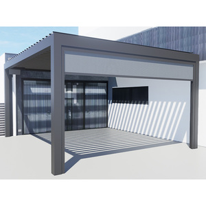 Tenda da Sole Bioclimatica <span class=keywords><strong>in</strong></span> Lega di Alluminio Impermeabile per Esterni, Padiglione Verniciato a Polvere con <span class=keywords><strong>Legno</strong></span> Trattato a Pressione Naturale, LED per Balcone - Product Image 2
