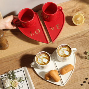 Valentine's Day Gift Couple <b>Mug</b> <b>Set</b> Heart Shaped <b>Coffee</b> Cup and Saucer Wedding Gift for Couples - Product Image 2
