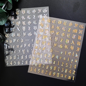 Pegatinas 3D para decoración de <span class=keywords><strong>uñas</strong></span>, número de letra gótica, diseño fresco de oro negro, adhesivo deslizante para <span class=keywords><strong>uñas</strong></span>, decoración de manicura - Product Image 4