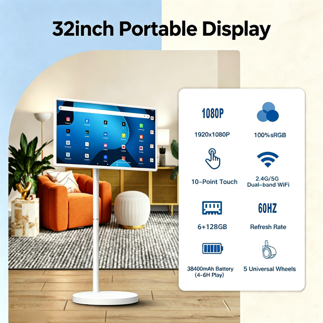 Portable Indoor LED Extension Screen Monitor 24/25/27/32inch Smart Interactive TV Android Wireless Display Build 13MP Camera
