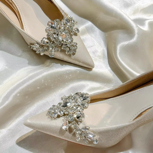 Factory Wholesale New Bridal Satin Wedding Shoes High Heels for Stiletto Women Genuine <b>Leather</b> Upper <b>Pumps</b> - Product Image 3